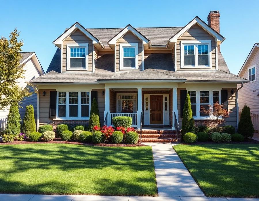 Suburban family home with a manicured lawn