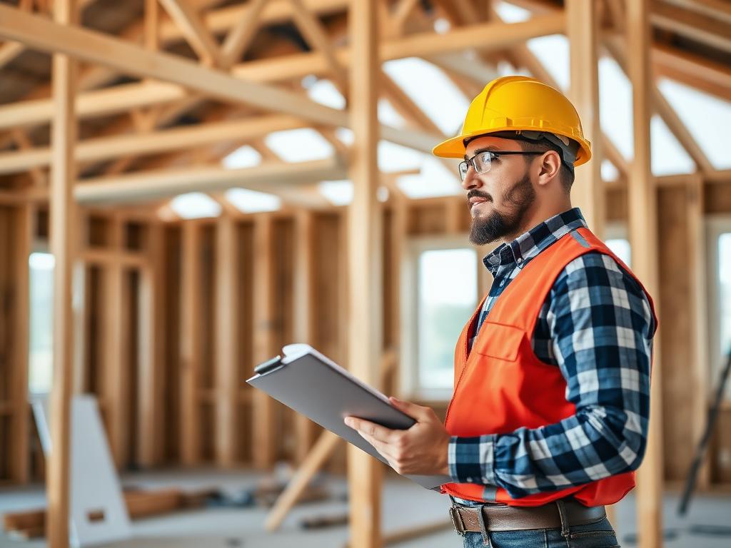 Contractor reviewing plans on a job site